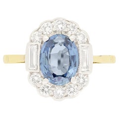 Vintage 1.20ct Sapphire and Diamond Cluster Ring, c.1950s