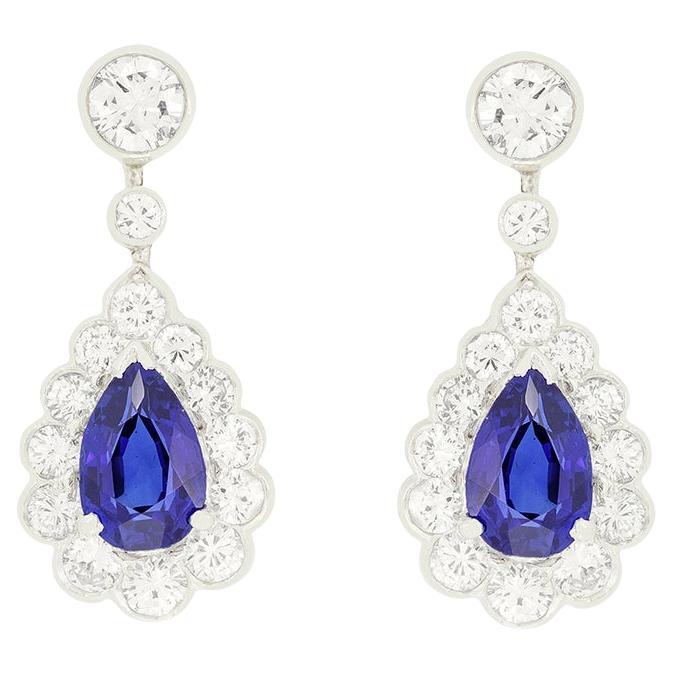 Vintage 1.20ct Sapphire and Diamond Drop Earrings, c.1970s For Sale
