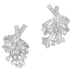Vintage 1.20ct Transitional Cut Diamond Clip-On Earrings, 14k White Gold 