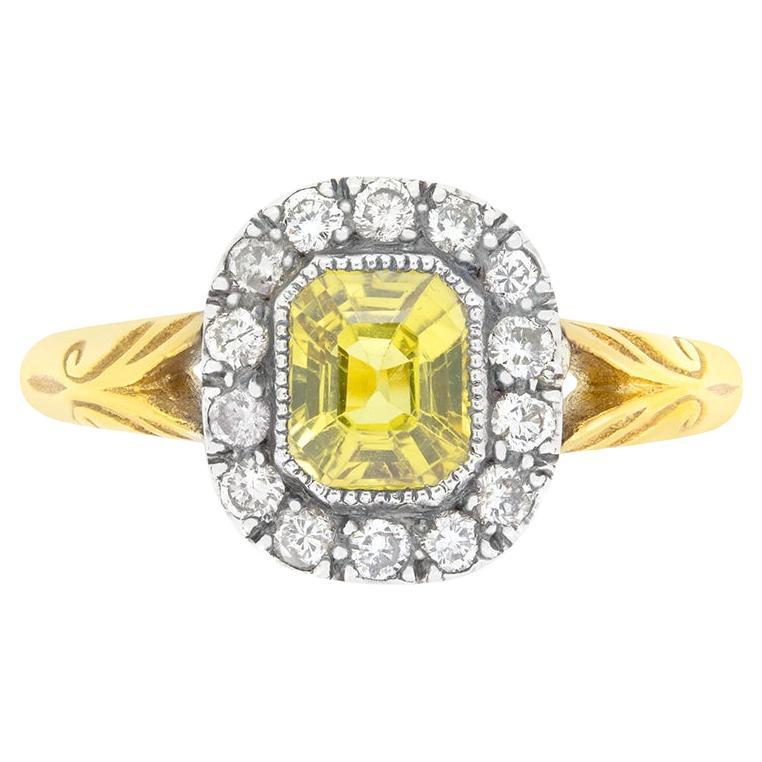 Vintage-Cluster-Ring mit 1,20 Karat gelbem Saphir und Diamant, ca. 1970er Jahre