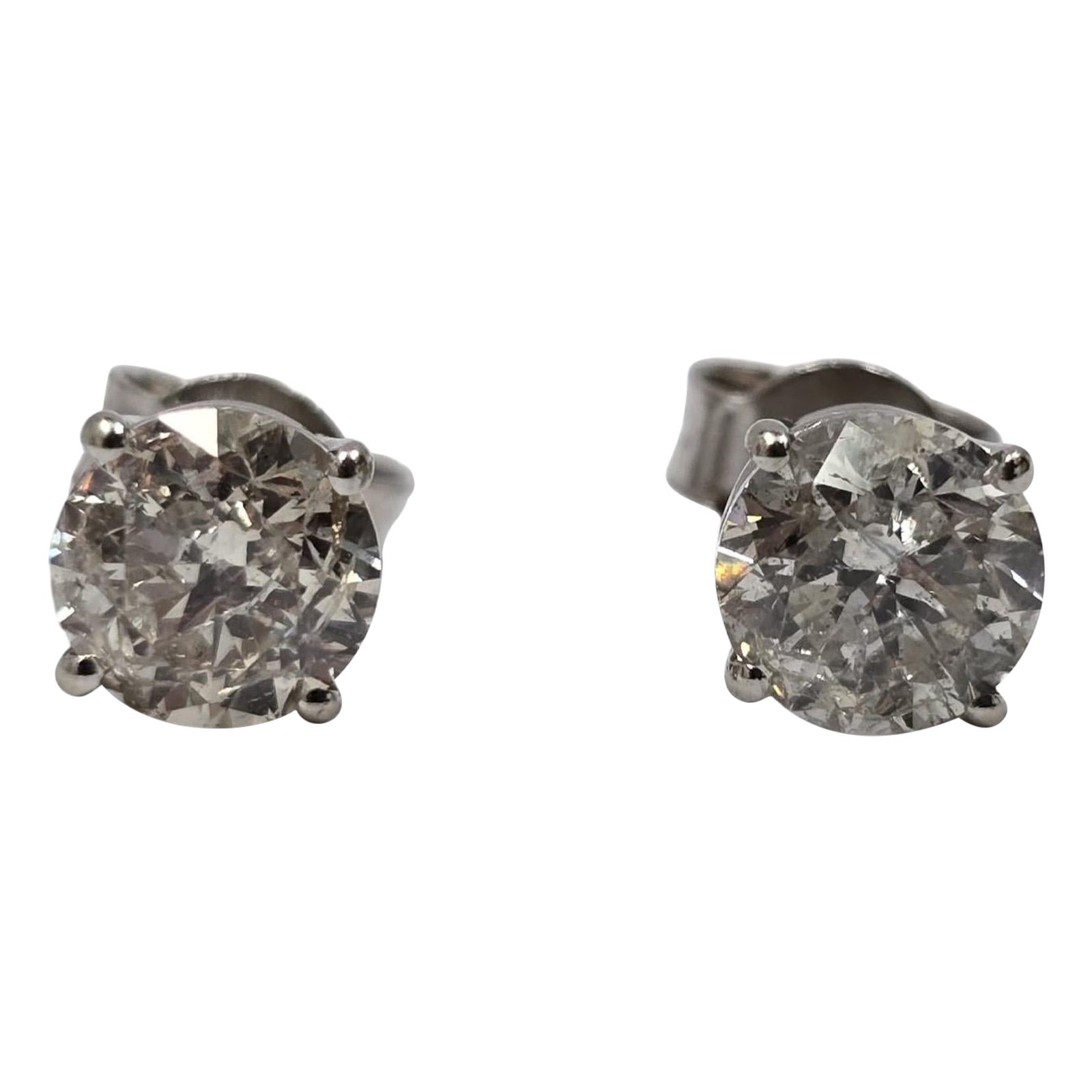 Orecchini vintage con diamanti rotondi da 1,20 ct. in oro bianco 14 carati