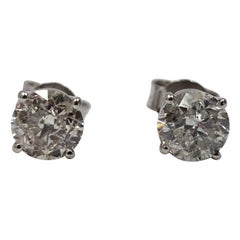 Vintage 1.20ctw Round Diamond Stud Earrings 14k White Gold