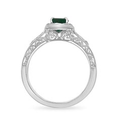 Emerald and Diamond Halo Ring, 14K White Gold, 1.20ct, Zambia