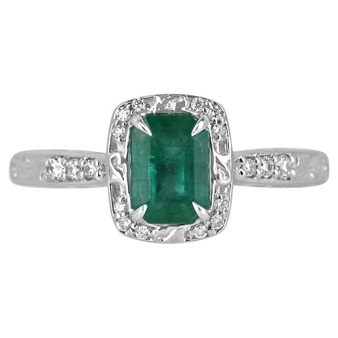 Vintage 1.20tcw 14K Emerald & Diamond Accent Ring