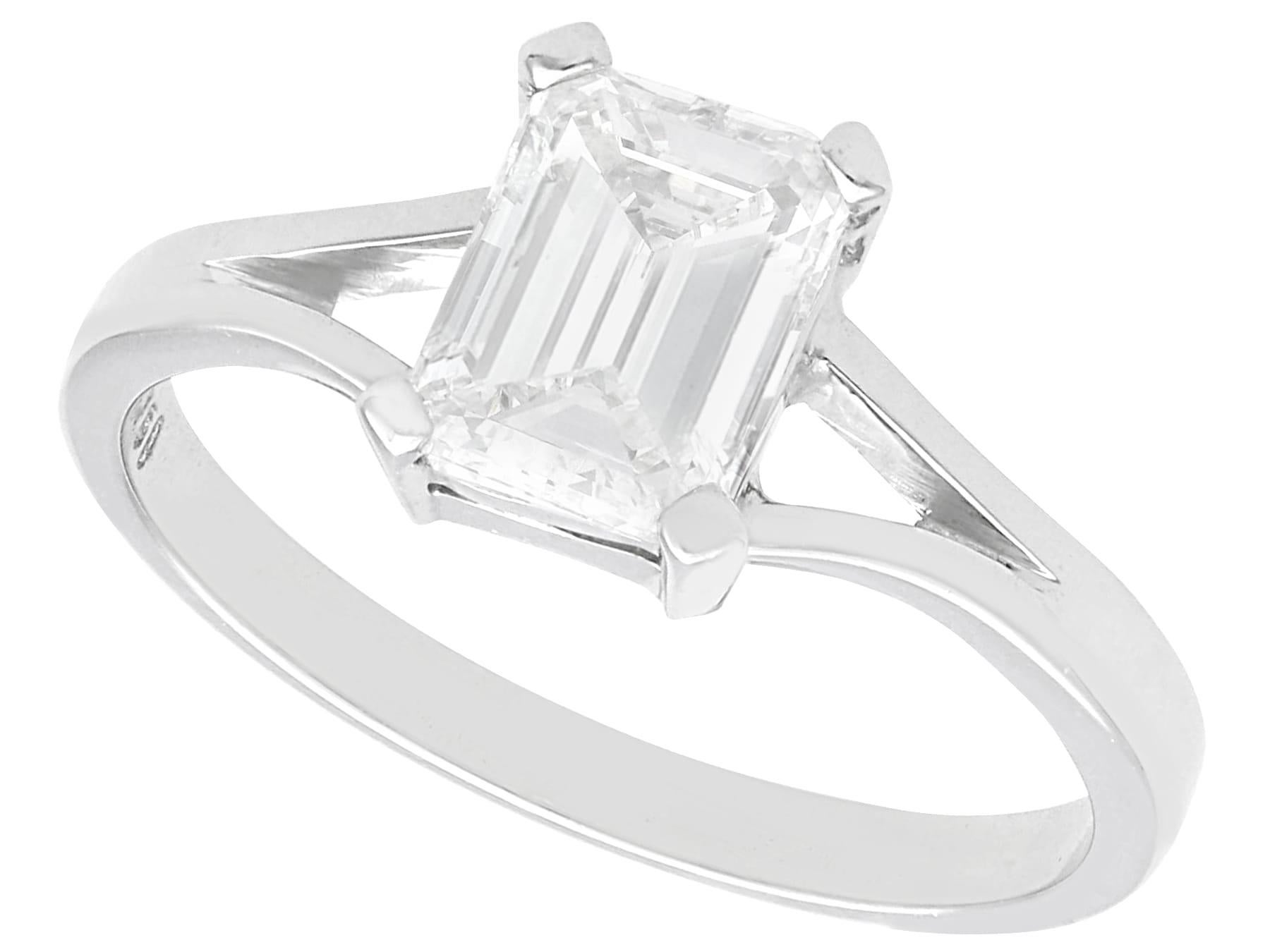 A stunning, fine and impressive vintage 1.21 carat emerald cut diamond solitaire ring in platinum; part of our vintage engagement ring collections

This fine and impressive vintage engagement ring has been crafted in 18 karat white gold.

The