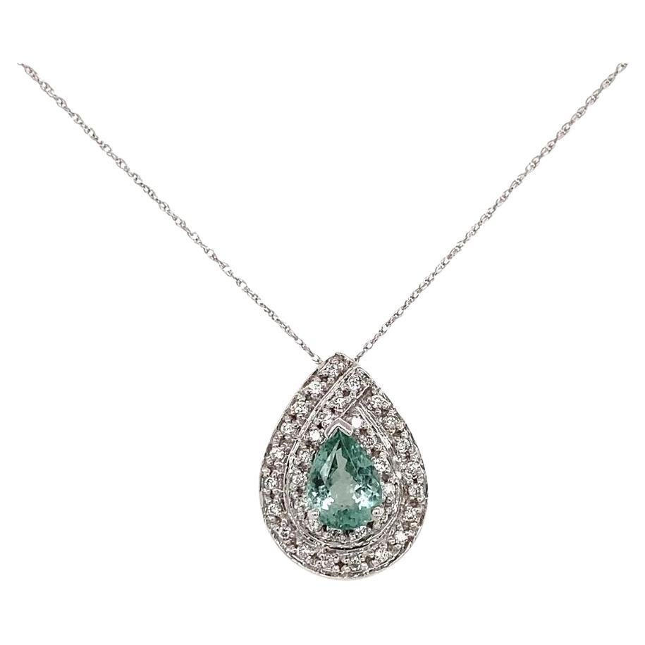 Vintage 1.21 Carat GIA Pear Paraiba Tourmaline Diamond Gold Pendant Necklace