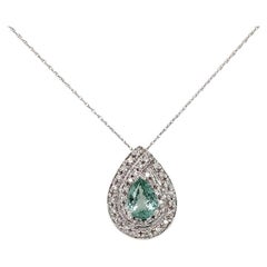 Vintage 1.21 Carat GIA Pear Paraiba Tourmaline Diamond Gold Pendant Necklace