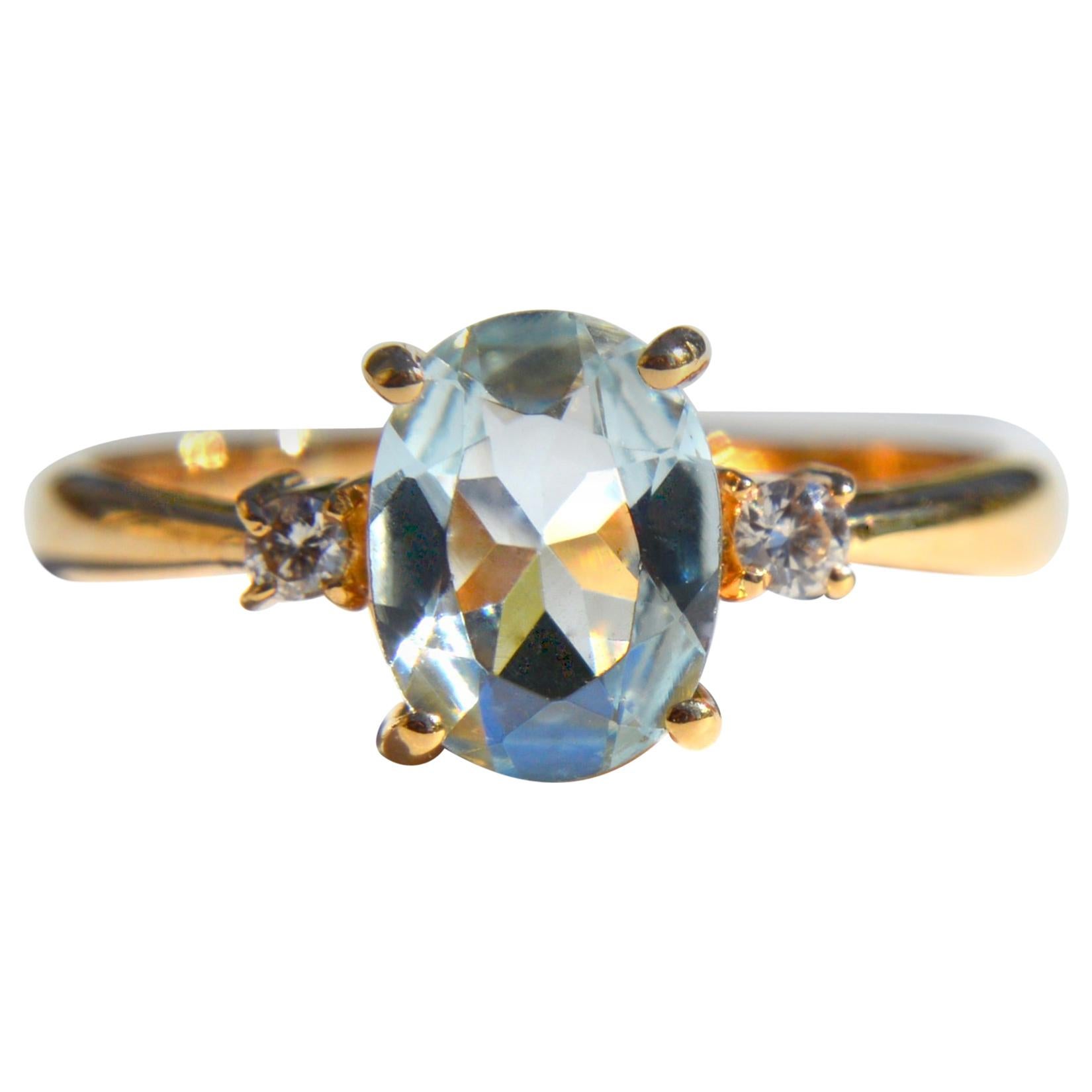 Vintage 1.21 Carat Oval Aquamarine Diamond 18 Karat Gold Ring