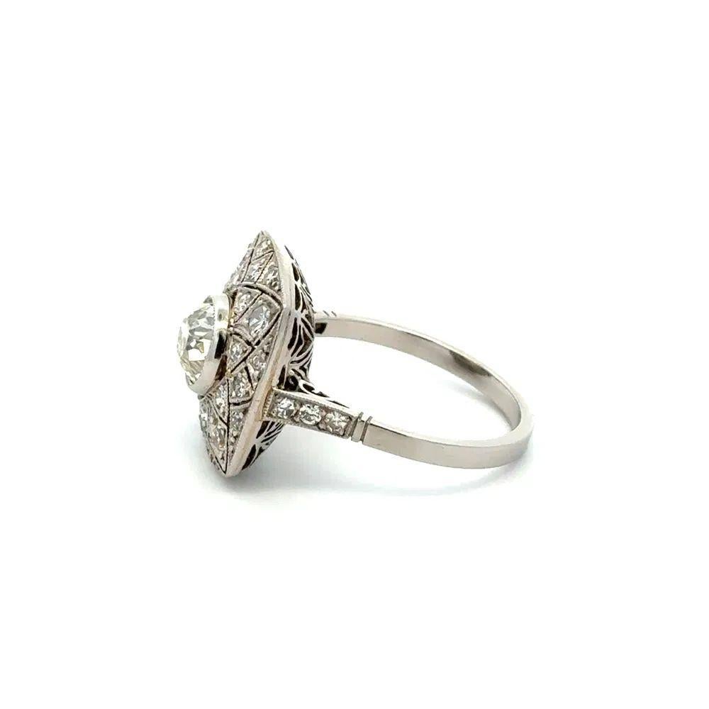 Statement-Ring aus Platin mit 1,22 Karat OEC Diamant im Altschliff und Diamant im Altschliff im Zustand „Hervorragend“ im Angebot in Montreal, QC