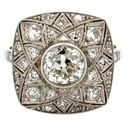 Anillo vintage en platino con diamante OEC y diamante talla antigua de 1,22 quilates