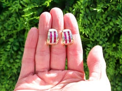 Vintage 1.22 Carat Ruby 0.50 Carat Diamond 18k Yellow Gold Earrings Circa 1990