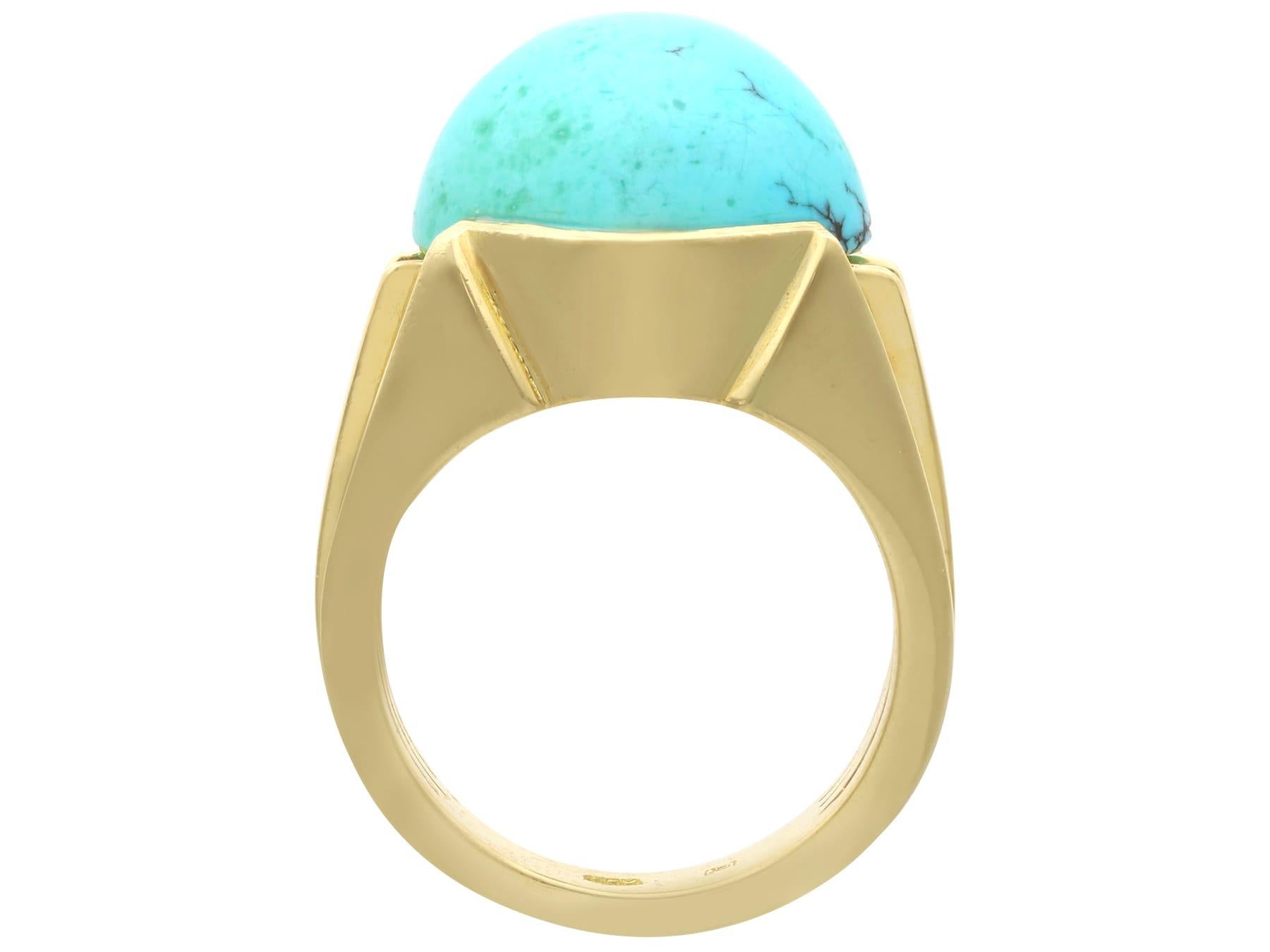 Vintage 12.22 Carat Turquoise and 18k Yellow Gold Ring Circa 1950 For Sale 2