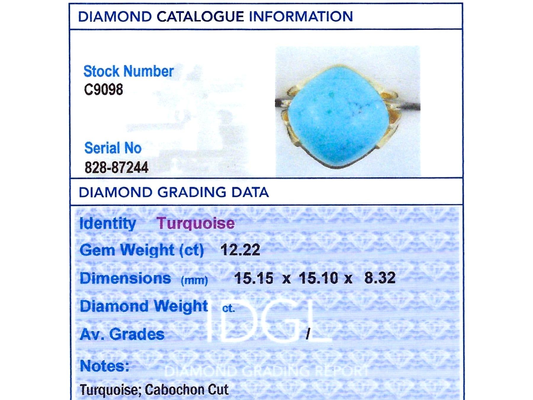 Vintage 12.22 Carat Turquoise and 18k Yellow Gold Ring Circa 1950 For Sale 4