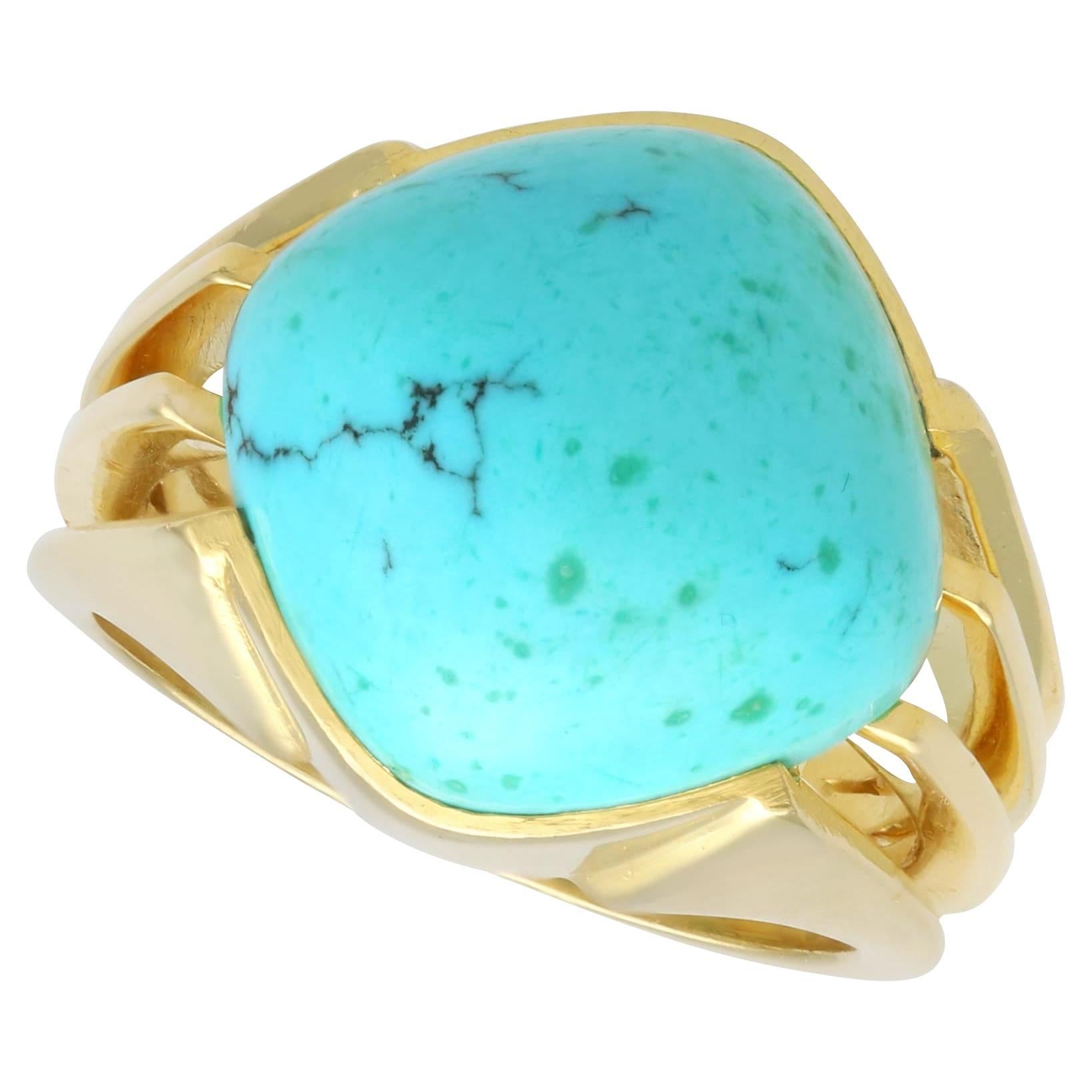 Vintage 12.22 Carat Turquoise and 18k Yellow Gold Ring Circa 1950 For Sale