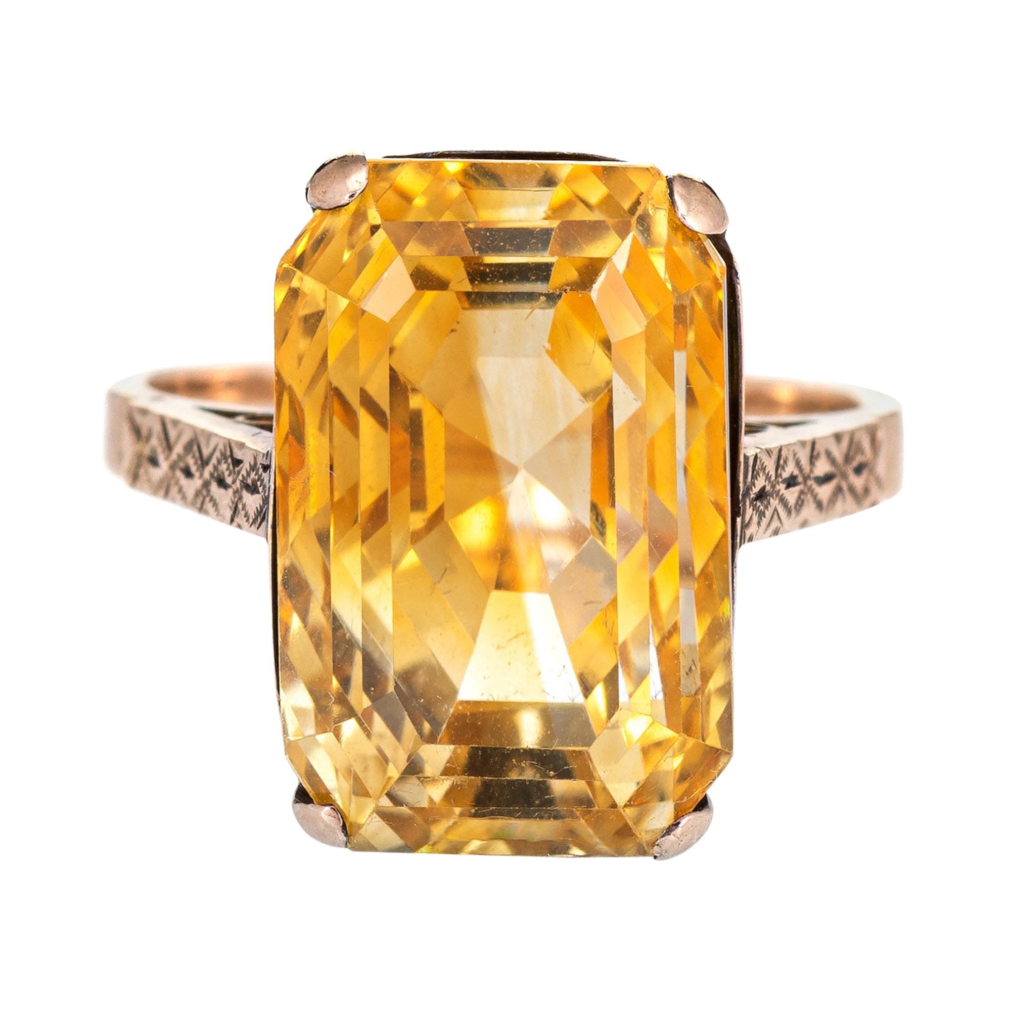 Vintage 12.25ct Golden Citrine Ring 9k Rose Gold Estate Fine Jewelry