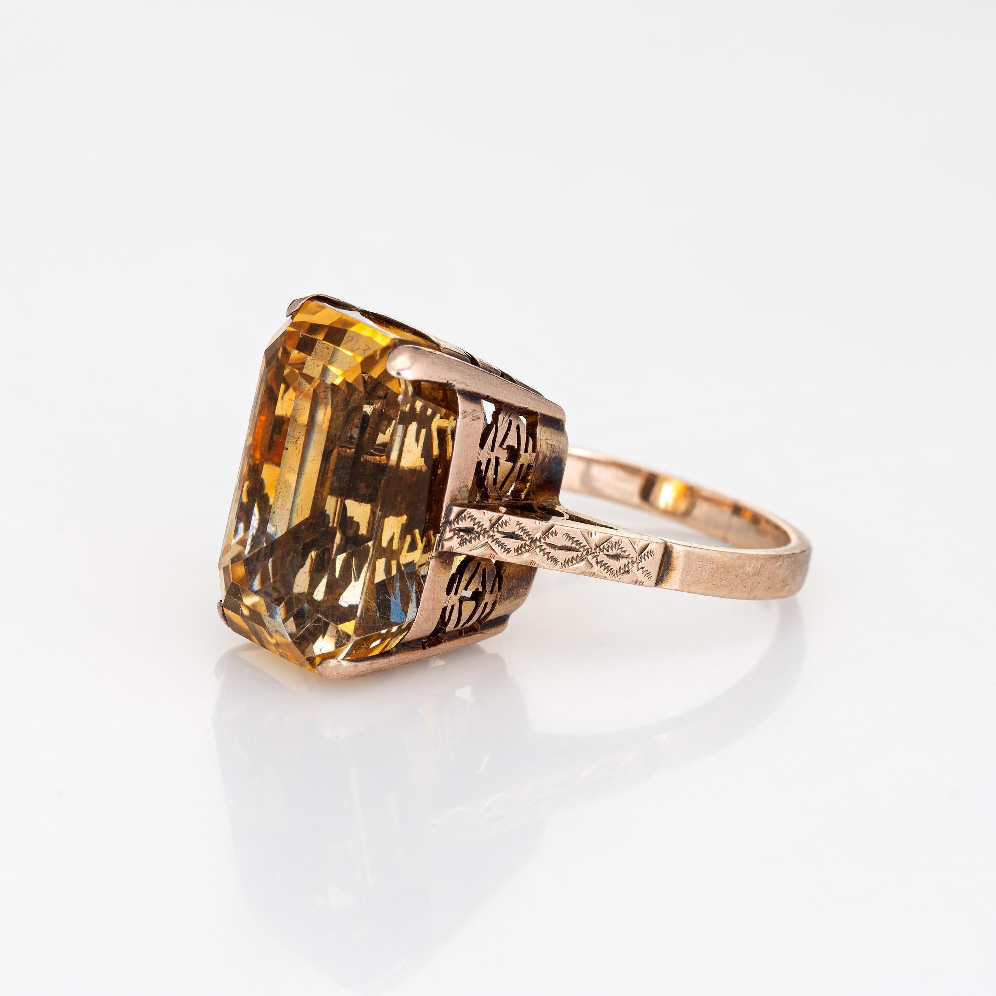 Square Cut Vintage 12.25ct Golden Citrine Ring 9k Rose Gold Estate Fine Jewelry