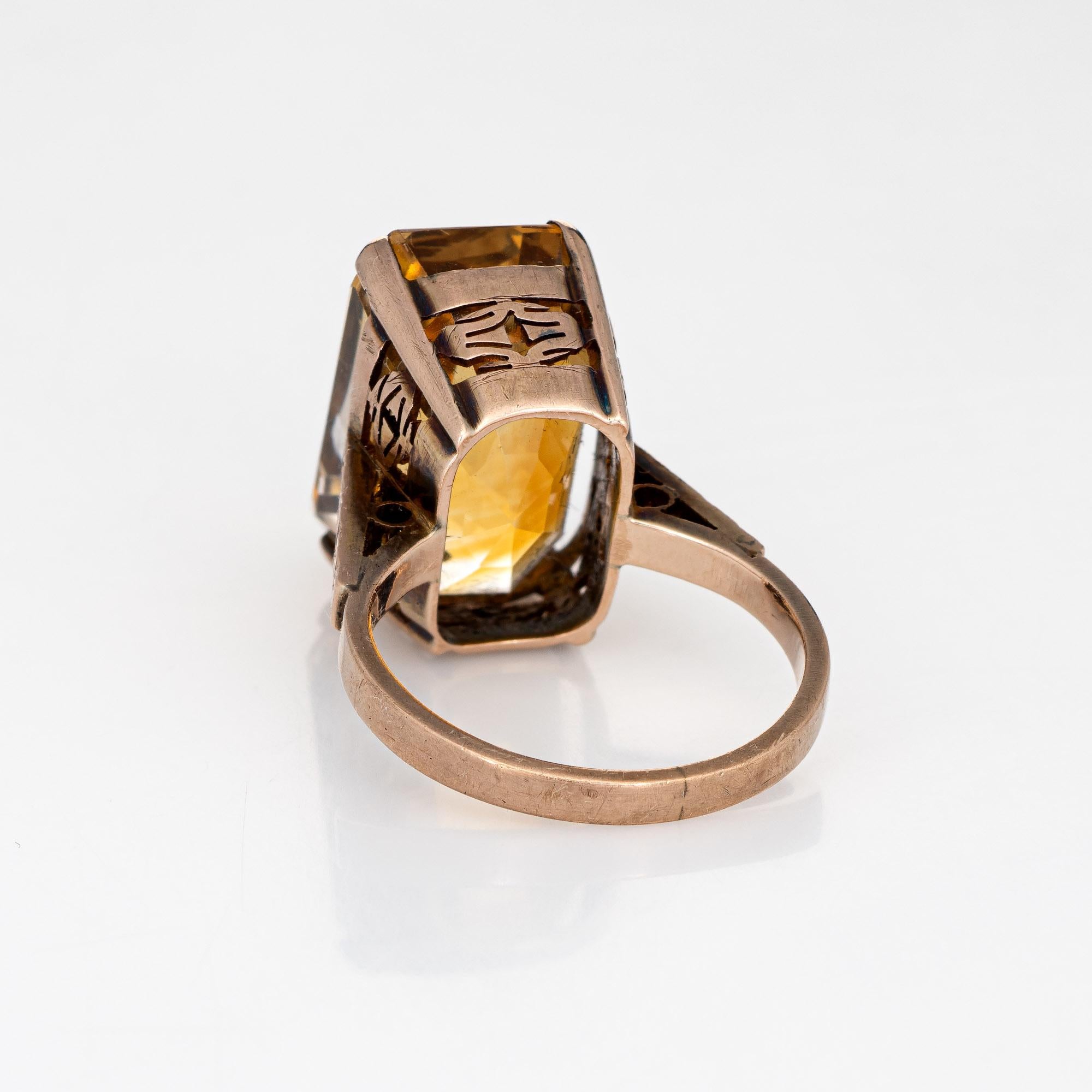 Vintage 12.25ct Golden Citrine Ring 9k Rose Gold Estate Fine Jewelry In Good Condition In Torrance, CA
