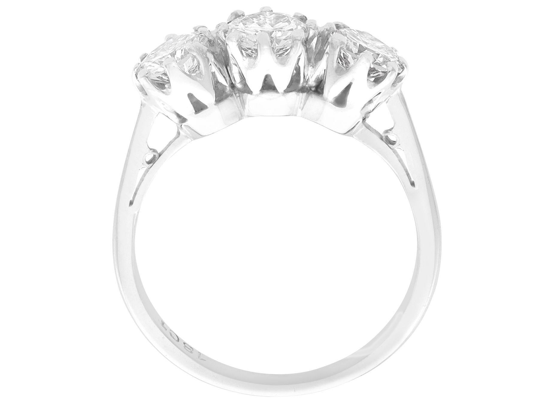 Round Cut Vintage 1.23 Carat Diamond and 18k White Gold Trilogy Ring For Sale