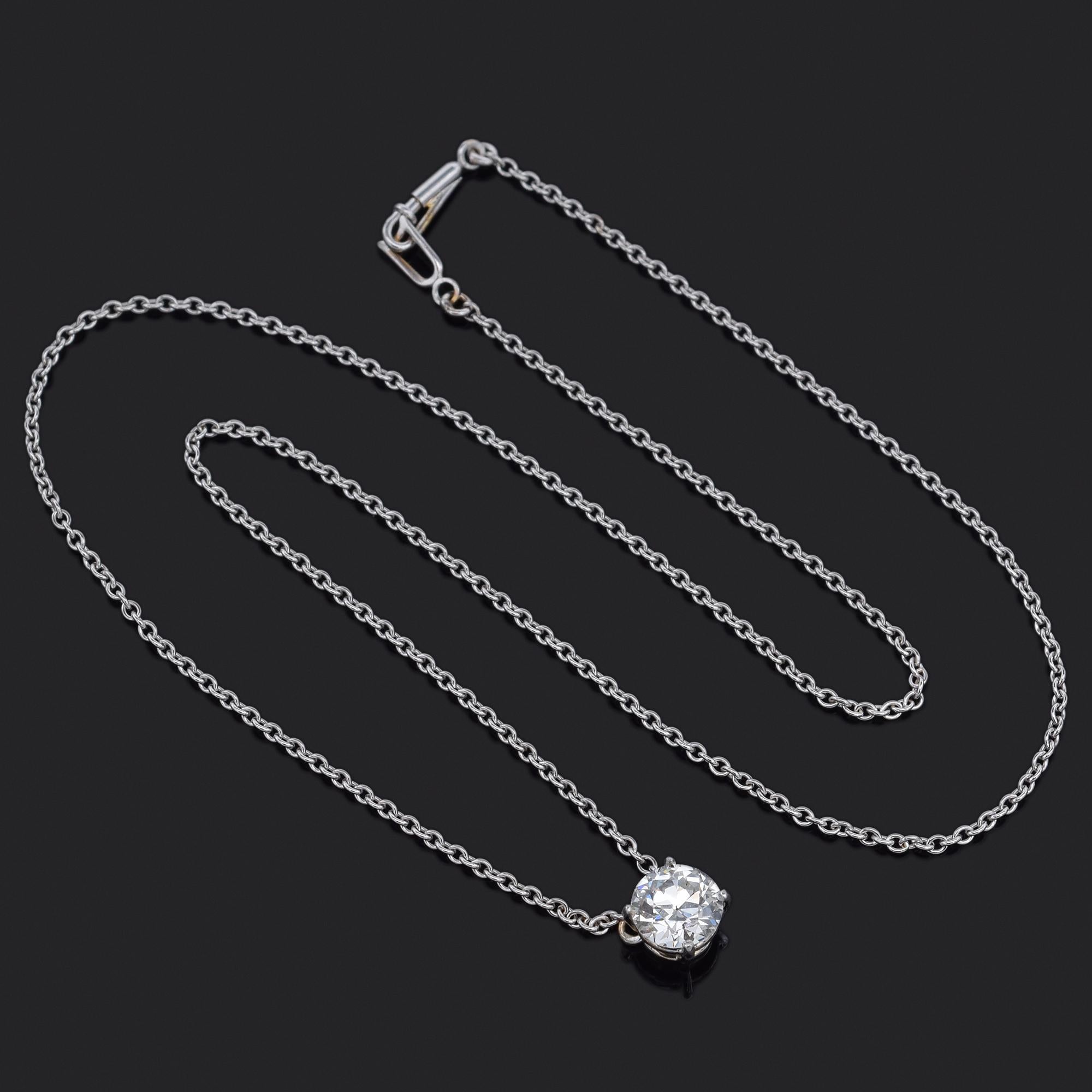 Vintage 1.23 Ct Old Euro Diamond White Gold Pendant Necklace 17.5 Inches In Good Condition In New York, NY
