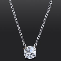 Vintage 1.23 Ct Old Euro Diamond White Gold Pendant Necklace 17.5 Inches