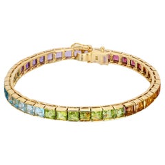 Vintage 12.30 carat multicolor tourmaline 14k yellow gold tennis line bracelet