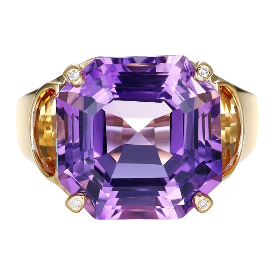 Vintage 12.33 Amethyst Turquoise and Citrine Ring in 14 Karat Yellow Gold