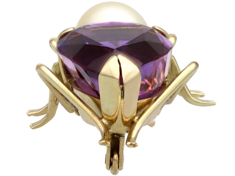 Vintage 12.39 Carat Amethyst Pearl and Ruby Yellow Gold Insect Brooch ...