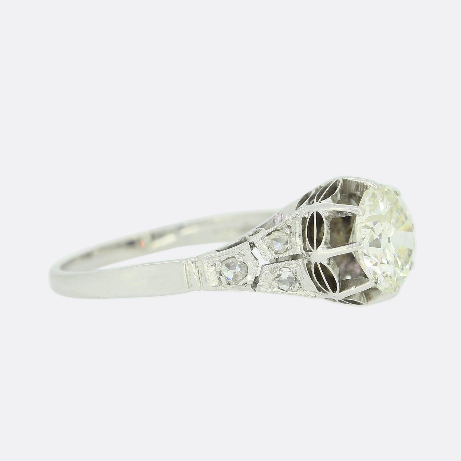 Vintage 1.24 Carat Old European Cut Diamond Ring In Good Condition For Sale In London, GB