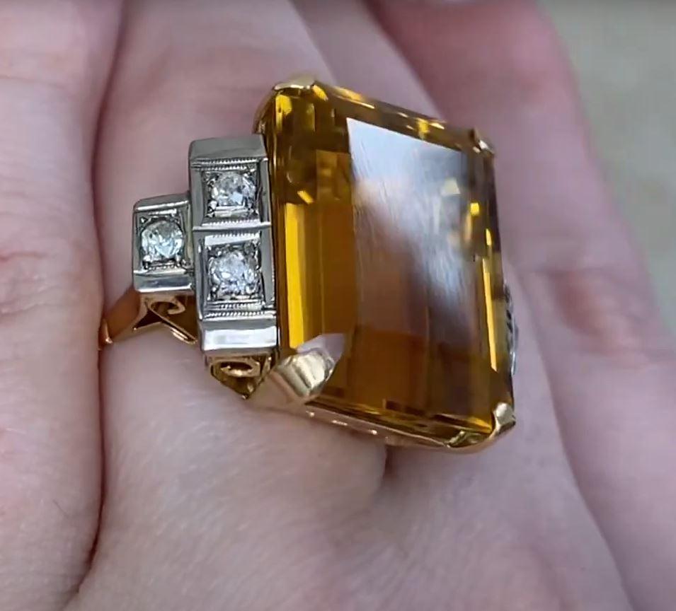Vintage 12.40ct Emerald Cut Natural Citrine Cocktail Ring, 18k Yellow Gold For Sale 1