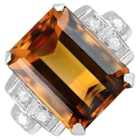Vintage 12.40ct Emerald Cut Natural Citrine Cocktail Ring, 18k Yellow Gold