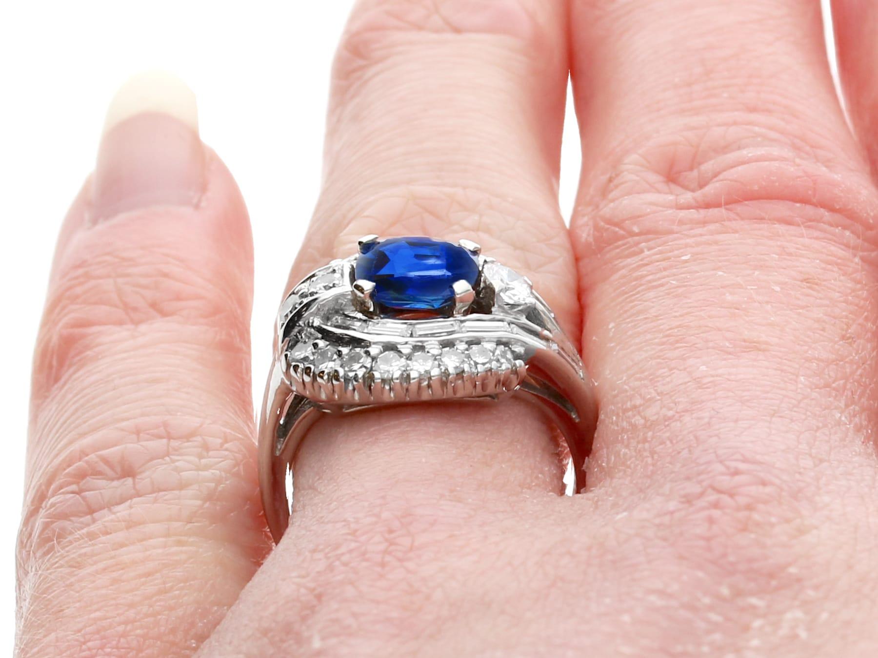 Vintage 1.24 Carat Basaltic Sapphire 0.70ct Diamond 14k White Gold Cluster Ring For Sale 5