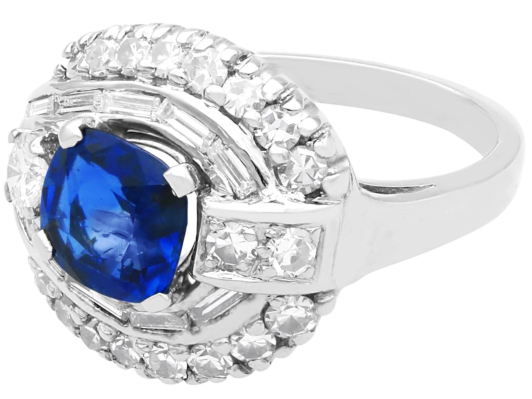 Round Cut Vintage 1.24 Carat Basaltic Sapphire 0.70ct Diamond 14k White Gold Cluster Ring For Sale