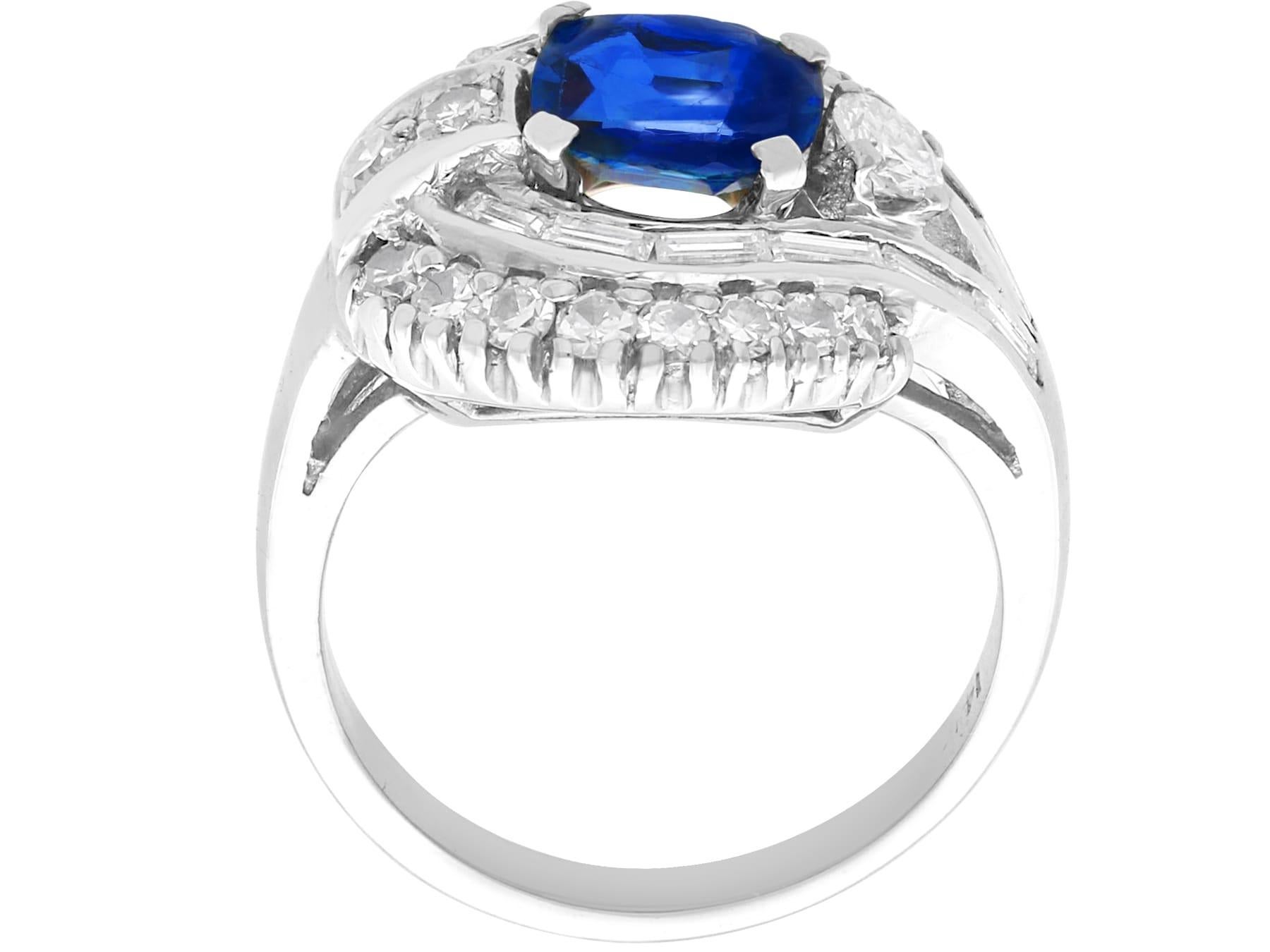 Women's or Men's Vintage 1.24 Carat Basaltic Sapphire 0.70ct Diamond 14k White Gold Cluster Ring For Sale