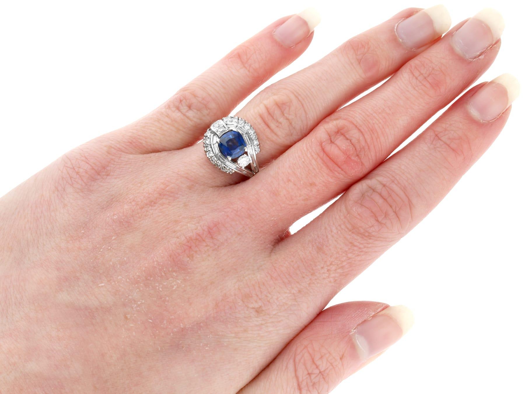 Vintage 1.24 Carat Basaltic Sapphire 0.70ct Diamond 14k White Gold Cluster Ring For Sale 3