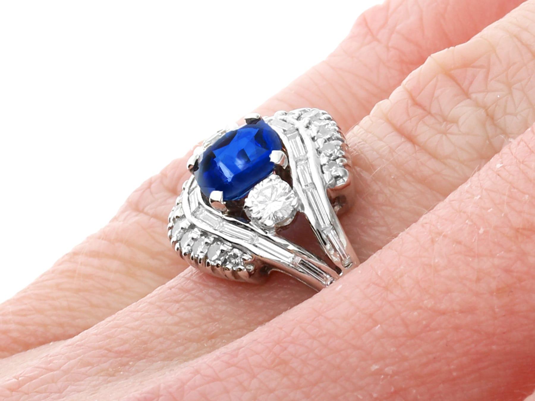 Vintage 1.24 Carat Basaltic Sapphire 0.70ct Diamond 14k White Gold Cluster Ring For Sale 4