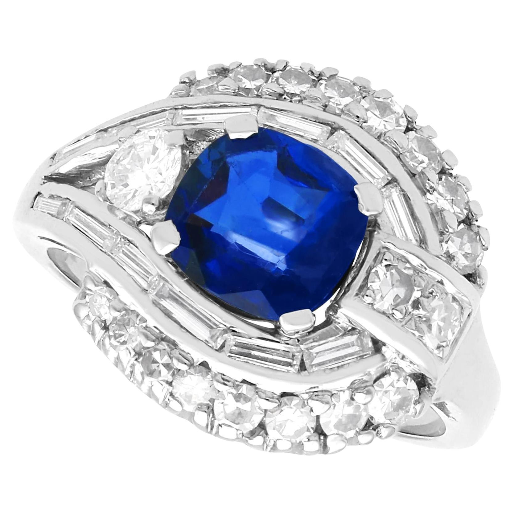 Vintage 1.24 Carat Basaltic Sapphire 0.70ct Diamond 14k White Gold Cluster Ring For Sale