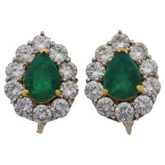 Vintage 1.25 carat emerald diamond platinum and 14k white gold cluster earrings