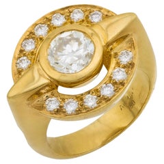 Bague de cocktail vintage en or jaune 18 carats, diamant taille européenne de 1,25 carat