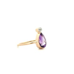 Vintage 1.25 Carat Pear Amethyst and Diamond Gold Ring