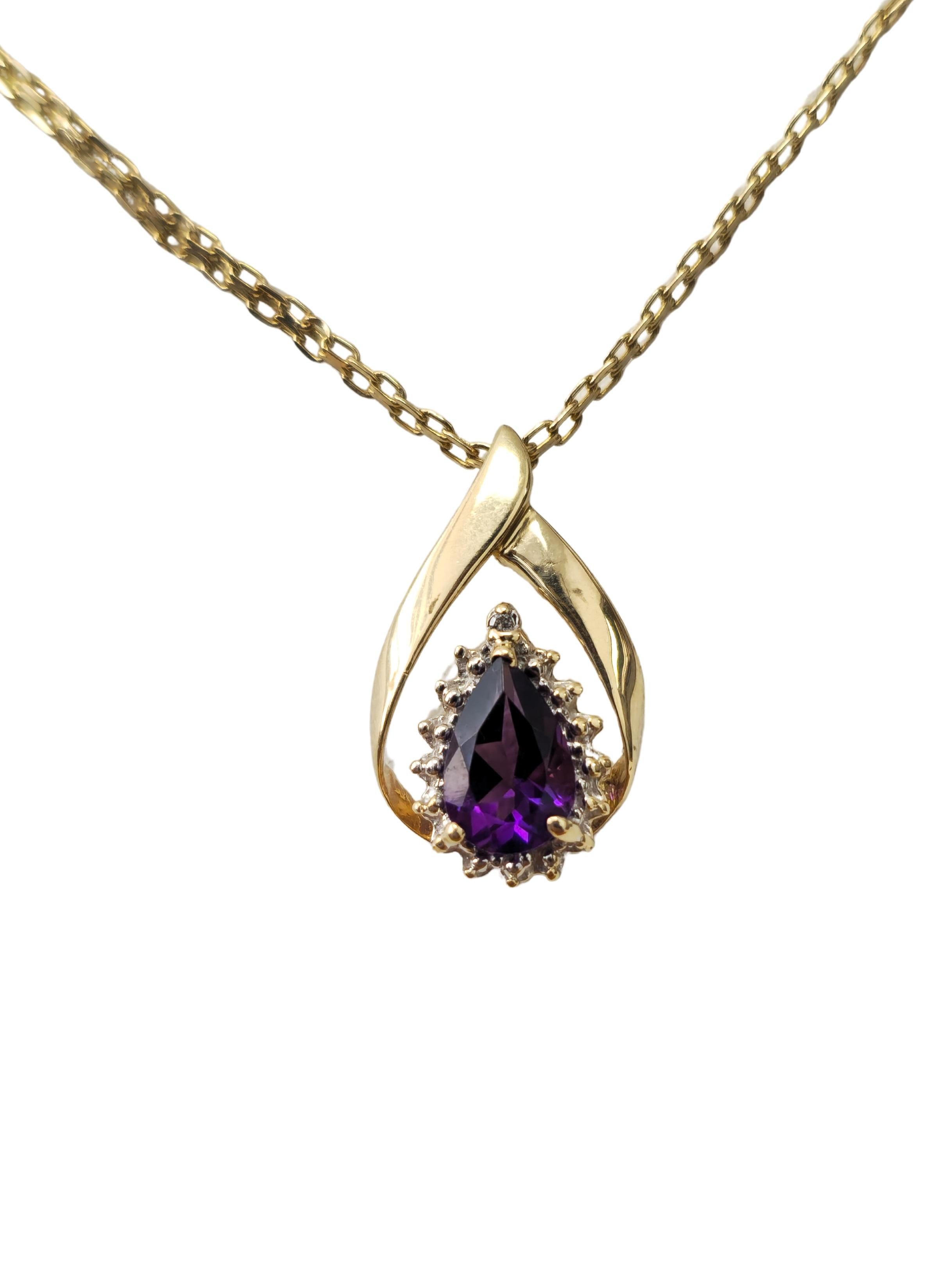 Pear Cut Vintage 1.25 carat Purple Amethyst Pear-Shaped Diamond Pendant For Sale