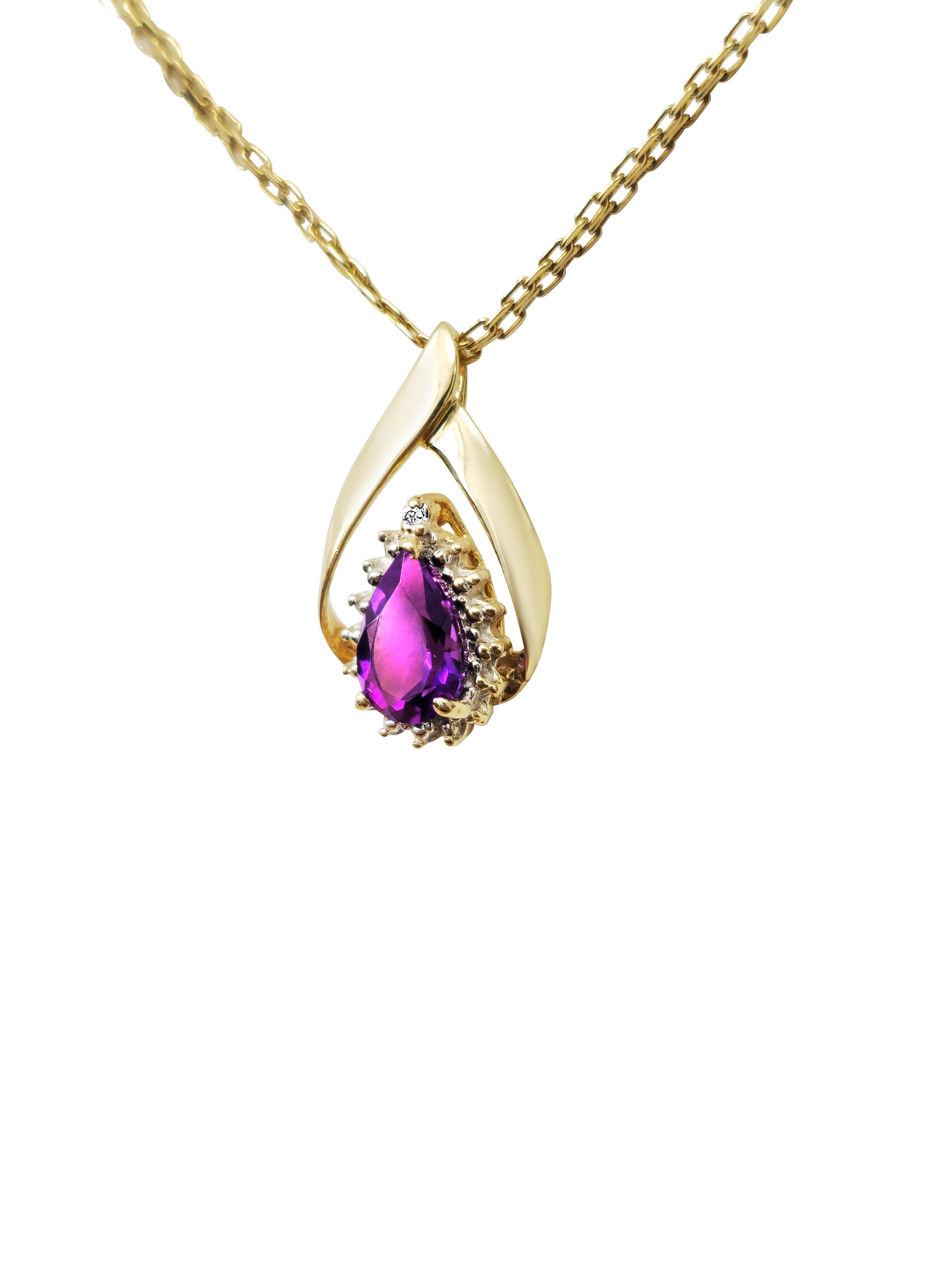 Vintage 1.25 carat Purple Amethyst Pear-Shaped Diamond Pendant In Excellent Condition For Sale In Miami, FL