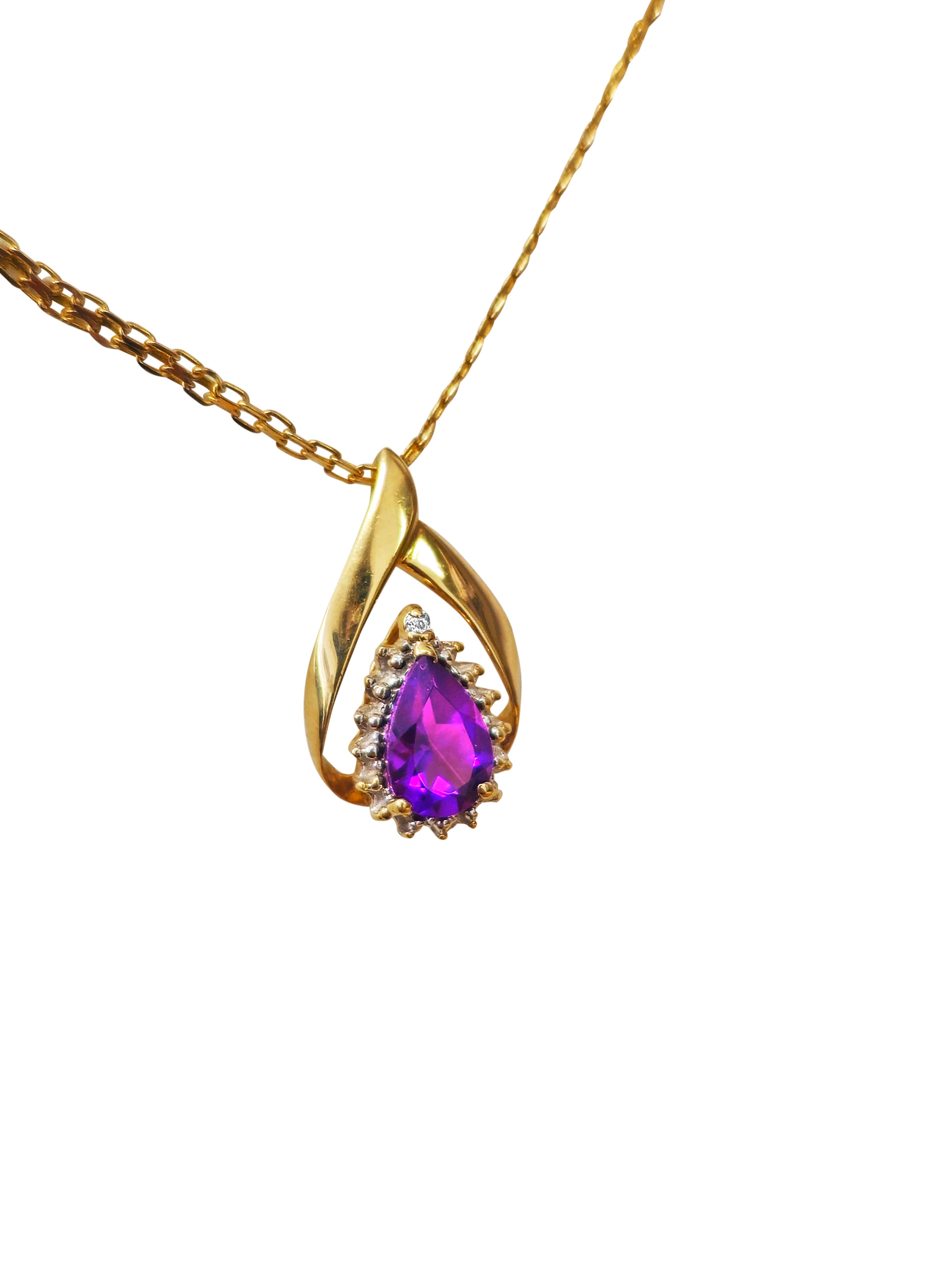 Women's or Men's Vintage 1.25 carat Purple Amethyst Pear-Shaped Diamond Pendant For Sale