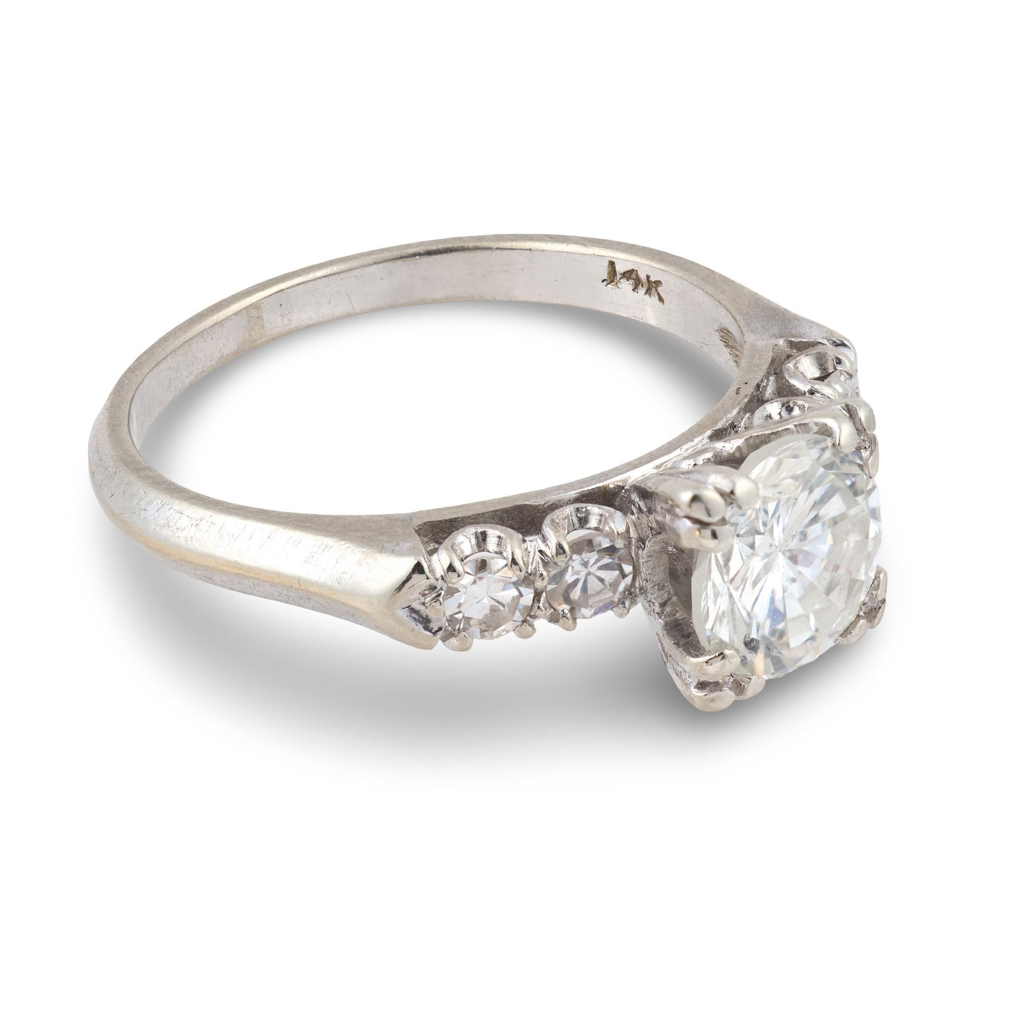 Vintage 1,25 Karat runder Brillantschliff Diamant 14k Weißgold Verlobungsring im Angebot 1