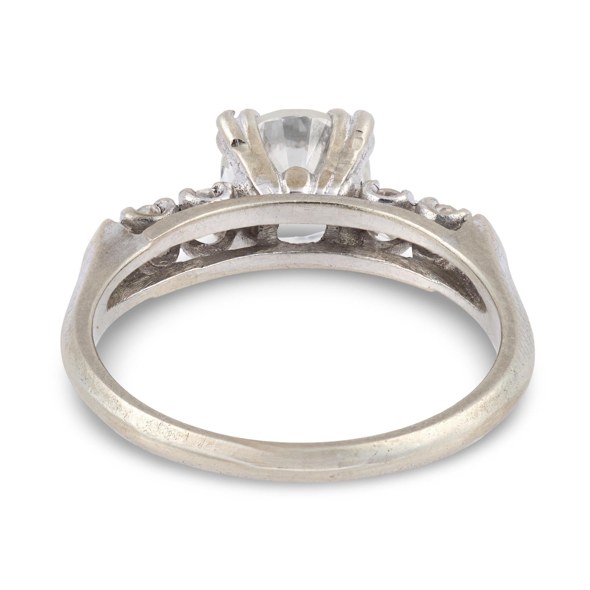 Vintage 1,25 Karat runder Brillantschliff Diamant 14k Weißgold Verlobungsring im Angebot 2