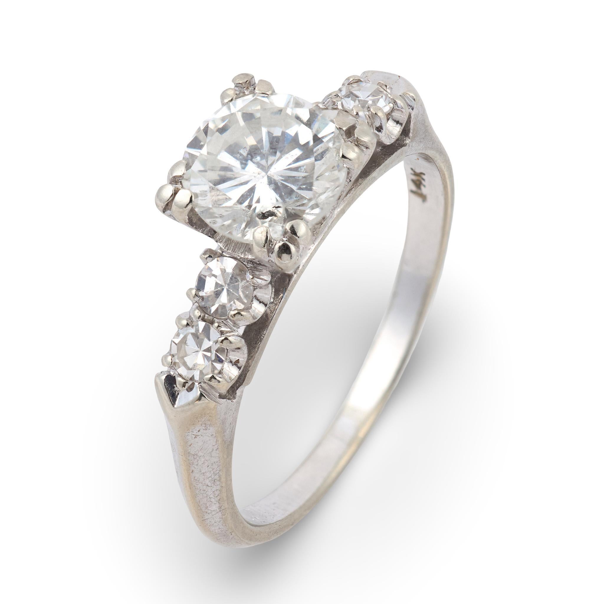 Vintage 1,25 Karat runder Brillantschliff Diamant 14k Weißgold Verlobungsring im Angebot 4