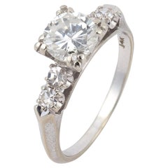 Vintage 1.25 carat round brilliant cut diamond 14k white gold engagement ring