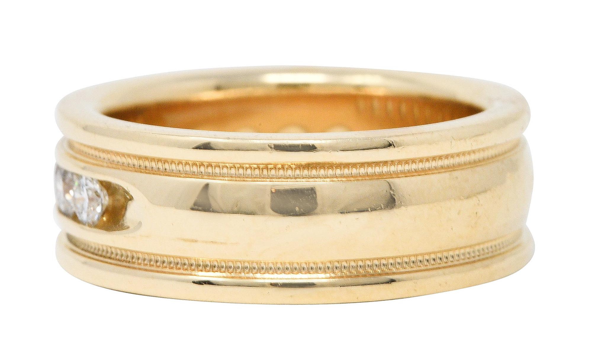 Contemporary Vintage 1.25 Carats Diamond 14 Karat Gold Men's Wedding Band Ring