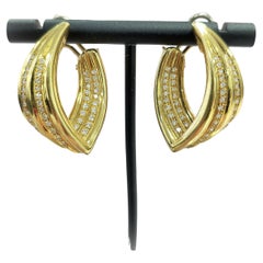 Vintage 1.25 Carats Diamond 18K Yellow Gold Italian Inside-Out Hoop Earrings