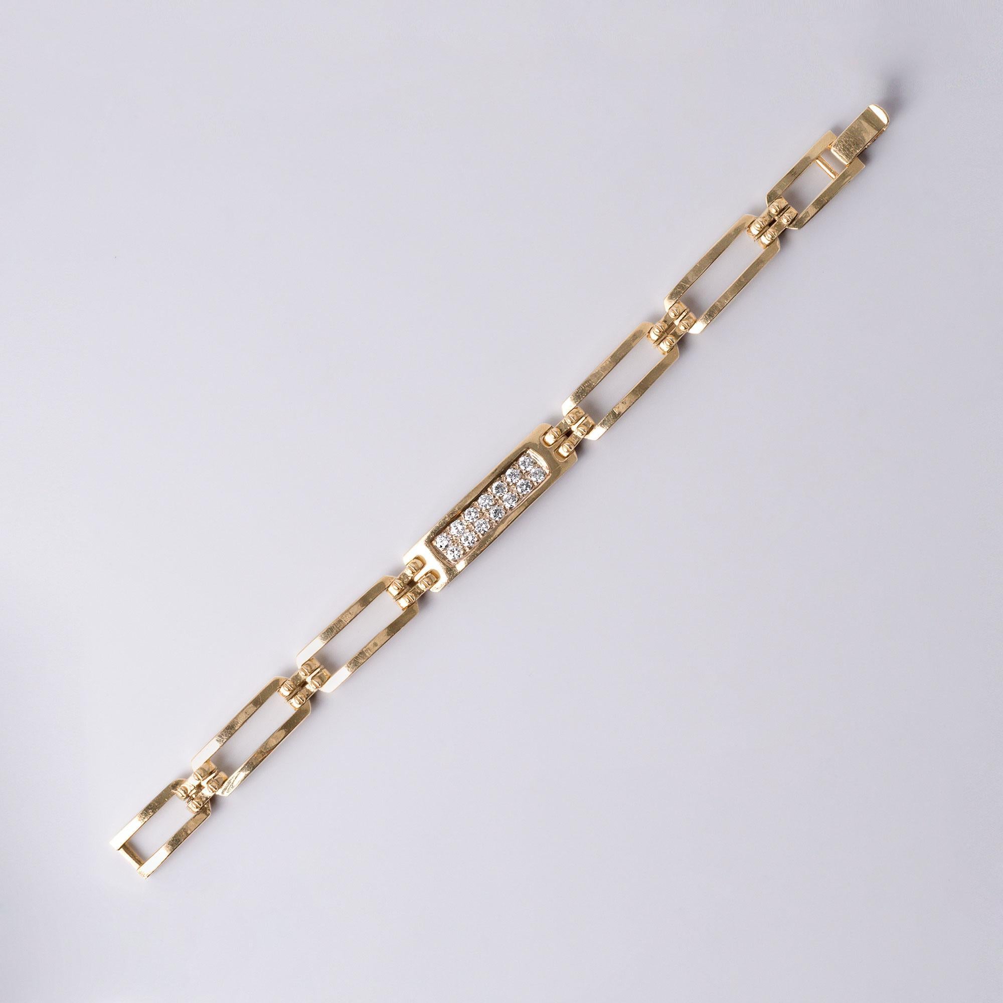 Pulsera de barra de identificación con diamantes vintage de 1,25 quilates y oro amarillo de 14 quilates Corte brillante en venta