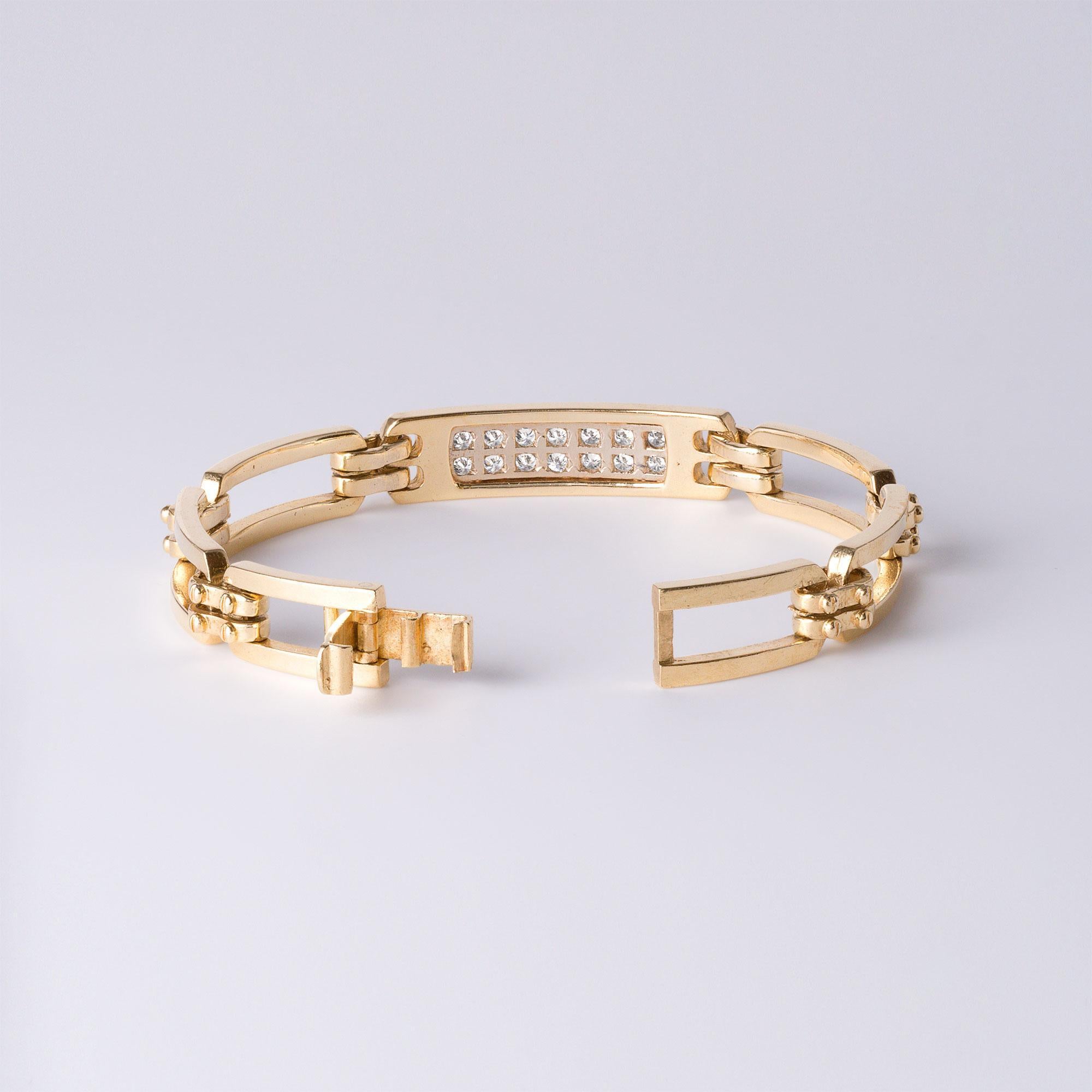 Pulsera de barra de identificación con diamantes vintage de 1,25 quilates y oro amarillo de 14 quilates en Bueno estado para la venta en Los Angeles, CA